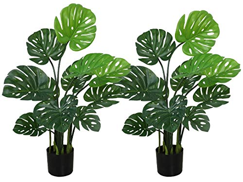BLUECHO Set of 2 Artificial Monstera Deliciosa Plant 43 inch Tall Fake Tropical Palm Tree, Faux Swiss Cheese Plant for Home Garden Office Store Decoration, 11 Leaves