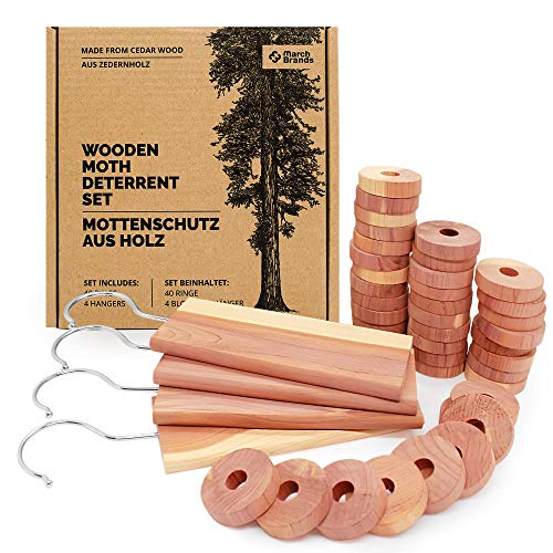 Preisvergleich Produktbild Natürlicher Mottenschutz aus Zedernholz - Mottenschutz für Kleiderschrank - gegen Kleidermotten - Kleidermotten bekämpfen - (40 Ringe) - (4 Block-Aufhänger) / / March Brands