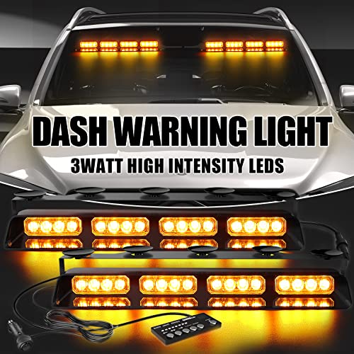 WINECO Emergency Dash Strobe Lights Safety Flashing Warning w/Digital Display Controller Interior Front/Rear Windshield Deck Split Light Bar for Construction Vehicles Trucks (2x14 inch Amber) - Image 3