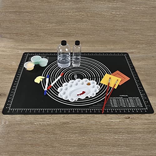 SUPER KITCHEN Groß Rutschfeste Backunterlage Antihafte Backmatte Silikon Teigunterlage Ausrollmatte XL Silikonmatte Pizza Fondant Teigmatte mit Teigschneider- Epoxidharz Resin Matte (Schwarz, 71x51cm)