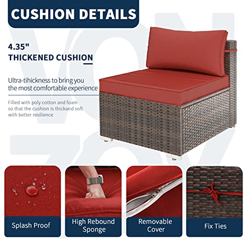 Vonzoy 7 Pieces Patio Furniture Set, Outdoor Sectional Sofa Couch, Grey Wicker Rattan Patio Conversation Set With Cushions And Table, Red #TOP2