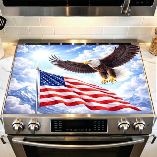 Image of Bald Eagle Flying American Flag Stove Top Cover 28.35x20.47in