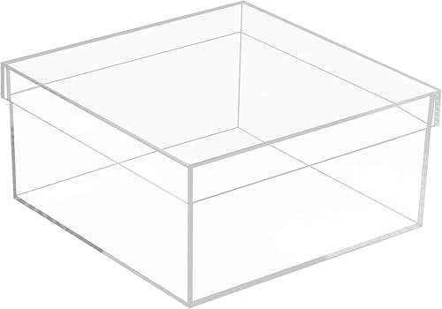 Worasign - Caja de plástico cuadrado de acrílico transparente, contenedores rectangulares de plástico con tapa, cajas de almacenamiento de 7.9 x 7.9