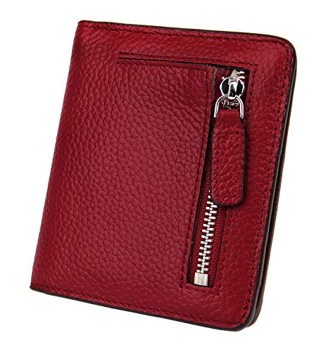 AINIMOER Small Leather Wallet for Women, Ladies Credit Card Holder RFID Blocking Women's Mini Bifold Pocket Purse, Wine