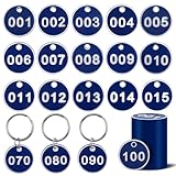 1-100 Numbered Key Tags, Round Metal Tags, Key Chain Labels, Key Tag for Home, Office and Garage, Dorm Keys, House Lockers (Blue)