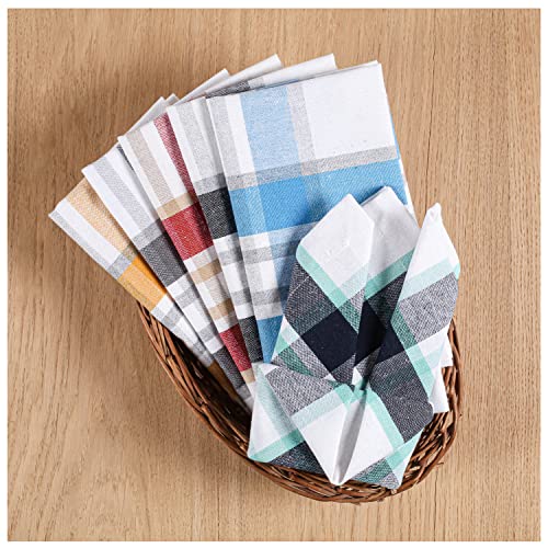 Farmhouse Springfield Plaid Dinner Cloth Napkins 100% Cotton Cloth Napkins Set Of 6 Size 20" X 20" Multi Dinner Napkin, Dining Table For Napkins #TOP2
