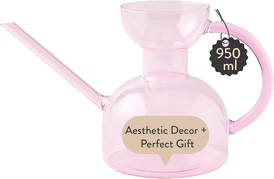 Modern Sprout Plant Watering Can - Handcrafted from Borosilicate Glass - Long Spout Vessel for Indoor Plants - 32 Oz Capacity - Multipurpose Watering Can and Flower Vase for Houseplants Blush