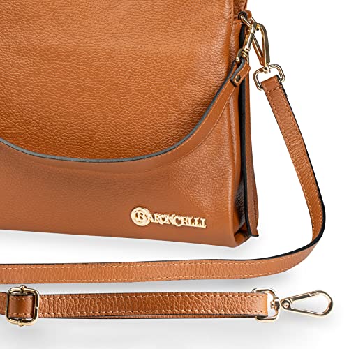 Image of Baroncelli Italian Leather Tote Bag for Women - Pebbled Genuine Leather Medium Handbag with Zipper - Made in Italy