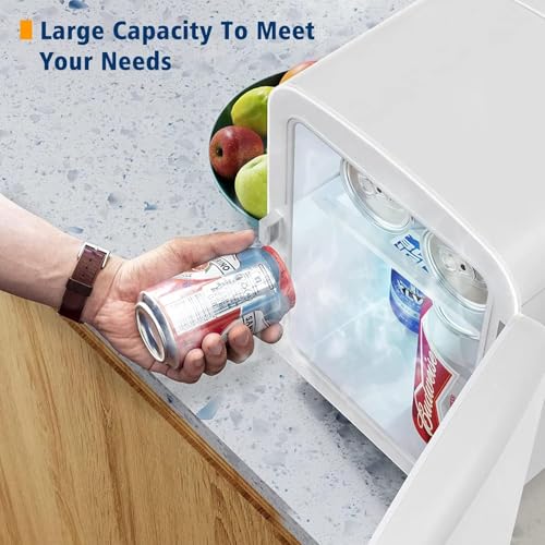 ثلاجة صغيرة سعة 10 لتر، ثلاجة سيارة بسعة كبيرة للتبريد/التسخين للعناية بالبشرة، الطعام، الأدوية والمزيد من التخزين، منخفضة الضوضاء ومحمولة، مثالية لغرفة النوم والمكتب والسكن والسيارة - باللون الأبيض