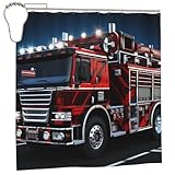 GFLFMXZW Duschvorhang, roter Feuerwehr- & Rettungswagen-Duschvorhang für Badezimmer, Dekoration, Zubehör, Duschvorhang mit Ösen & 12 Haken, wasserdicht, Bad-Duschvorhang-Set, 183 x 183 cm
