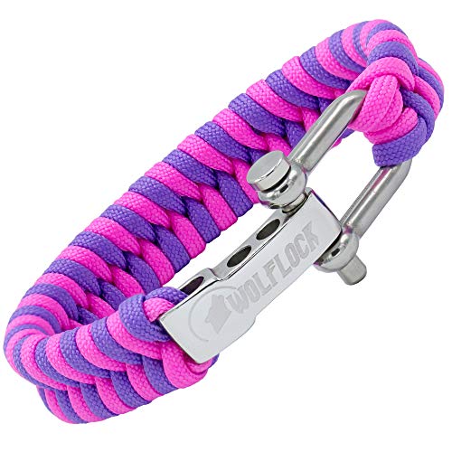 Wolflock Premium Paracord Armband für Männer - Handgeflochten mit Edelstahlverschluss in Pink/Lila