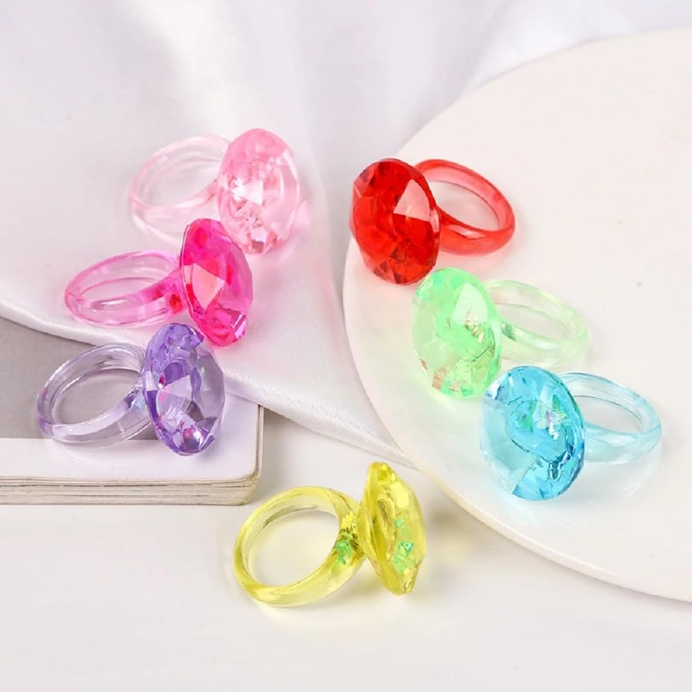 Plastikowe pierścionki akrylowe, różne kształty, różne kolory, diamentowe pierścionki, na imprezę | zabawka karnawałowa | torba upominkowa | Birthday for Girl/Kids