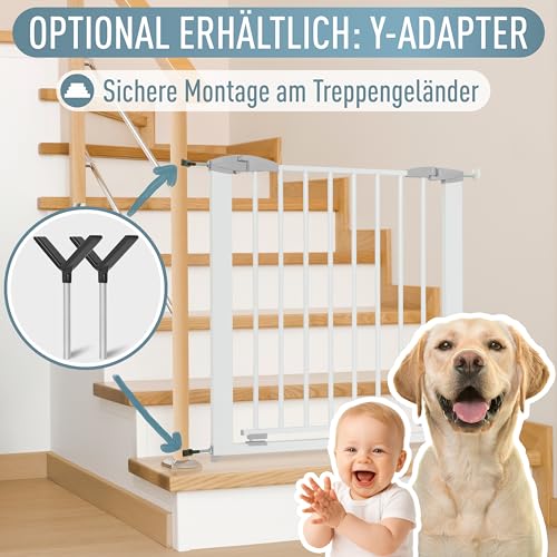 ib style Türschutzgitter Yael für Babys 73,5-81,5 cm - Ohne Bohren, Treppenschutzgitter zum Klemmen, Stabiles Schutzgitter, Hundeabsperrgitter, Sicherheitsgitter für Kinder, Metall, Weiß