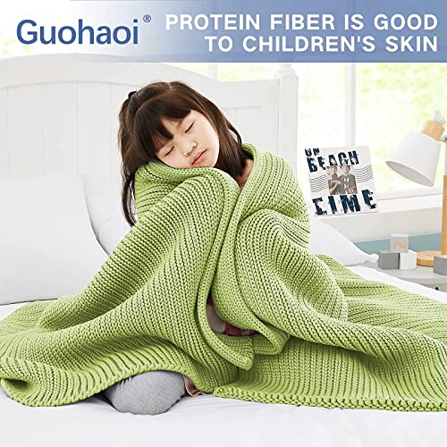 Guohaoi Knitted Weighted Blanket for Adults (Light Green 48"x72" 15lbs) No Beads Cooling Throw Blanket for Hot Sleepers, Home Decor Breathable Chunky Knit Heavy Blanket Use on Full Size Bed