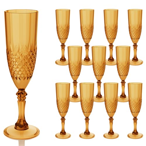 LEYIQU 12 Pack Plastic Champagne Flutes, Amber Reusable Champagne Glass by LEYIQU - Used condition - US$22.15