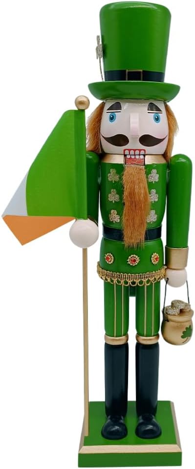Cabilock 15Inch Wooden Nutcracker Soldier Figurine Irish Shamrock Decor St. Patricks Day Ornaments Hand-Painted Lucky Irish Cape Nutcracker Festive Ornament for Christmas Desktop Home Decor