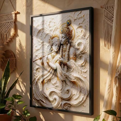 Image of CRAFTLYN Hindu God Wall Art WALL ART Prints Framed Spiritual Religious Paintings for Living Room, Pooja Room, Bedroom, Office, Meditation Room, Home Decor (Radha krishna 3, 19 X25, Black)