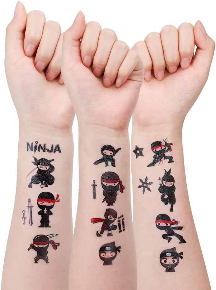 24 Sheets Ninja Temporary Tattoos, Ninja Warrior Birthday Decorations Party Favors