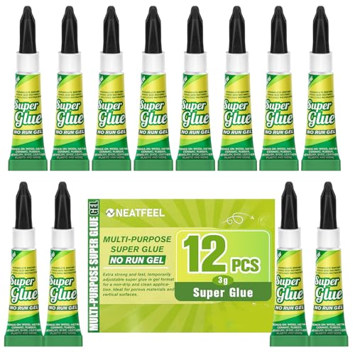 Super Glue Gel Clear 3 Gram (Pack of 12) for Plastic Metal & Wood â€“ Instant CA Adhesive All Purpose Multipack, Cyanoacrylate Glue for Ceramic 3D Printing Shoe Crafts, Strong Bonding Single Use Minis