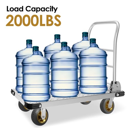 Platform Truck Heavy Duty Push Cart Dolly with 2000 LBS Capacity Foldable Moving Flatbed Cart with 6'' Swivel Wheels Large Steel Platform Dolly Cart for Groceries, Garage, Warehouse (36"X 24")
