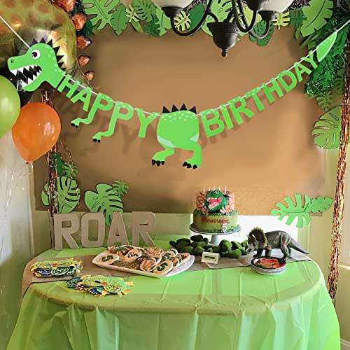 Image of 3D Dinosaur Birthday Banner, Dinosaur Happy Birthday Banner, Dinosaur Decorations for Birthday Party Swallowtail Flag Birthday Banner Boy Girls Kids Dinosaur Party Supplies (Green)