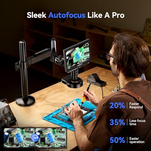 TOMLOV Autofocus 4K Digital Microscope, 8\" TM4K-AF Flex Arm HDMI Micro Soldering Microscope for Adults, Coin Microscope with Ring Light, 52MP LCD Microscopes with Screen, Electronics Repair Mat, 64G