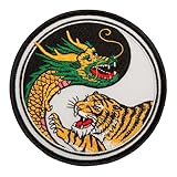 Dragon and Tiger Yin Yang Embroidered Patch, 4 inch Round, Martial Arts Sew On Badge
