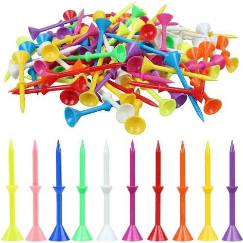 100 Pack Plastic Golf Tees, BetterJonny 3-1/4" Unbreakable Long Tees, Durability and Stability, Reduce Friction for Golfer Practice, Mixed Color by BetterJonny - Image 2