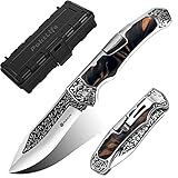 Poktlife Klappmesser,Einhandmesser,Überlebenswerkzeug,Überlebensmesser,Outdoor & Survival Messer,Klappmesser mit Holzgriff,Sicherheitsschloss,für Arbeit Wandern Camping (Schwarzes Holz)…