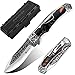 Poktlife Navaja Plegable,Acero Inoxidable de Bolsillo Navaja,Cuchillo Supervivencia con Mango de Madera,Navaja Caza Pesca,para Acampar, Picnic,Caza (Madera Negra)