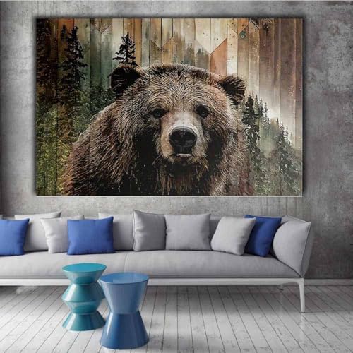 Tableau ours brun pour sublimer un mur blanc vide avec une décoration bois rustique - 2