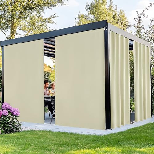 NICETOWN Rod-Free Outdoor Curtains for Patio Waterproof, Sticky Top &