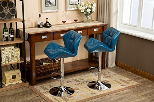 Roundhill Furniture Glasgow Contemporary Tufted Adjustable Height Hydraulic Blue Bar Stools, Set of 2, by Roundhill Furniture - Used condition - Image 5