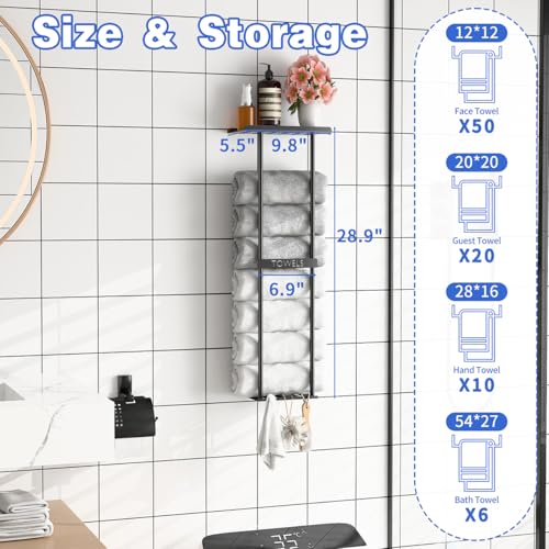 2-Tier-Wall-Mounted-Towel-Rack-with-Hooks-Shelf-Black-Metal-Towel-Holder-for-Small-Bathrooms-Standard-Version