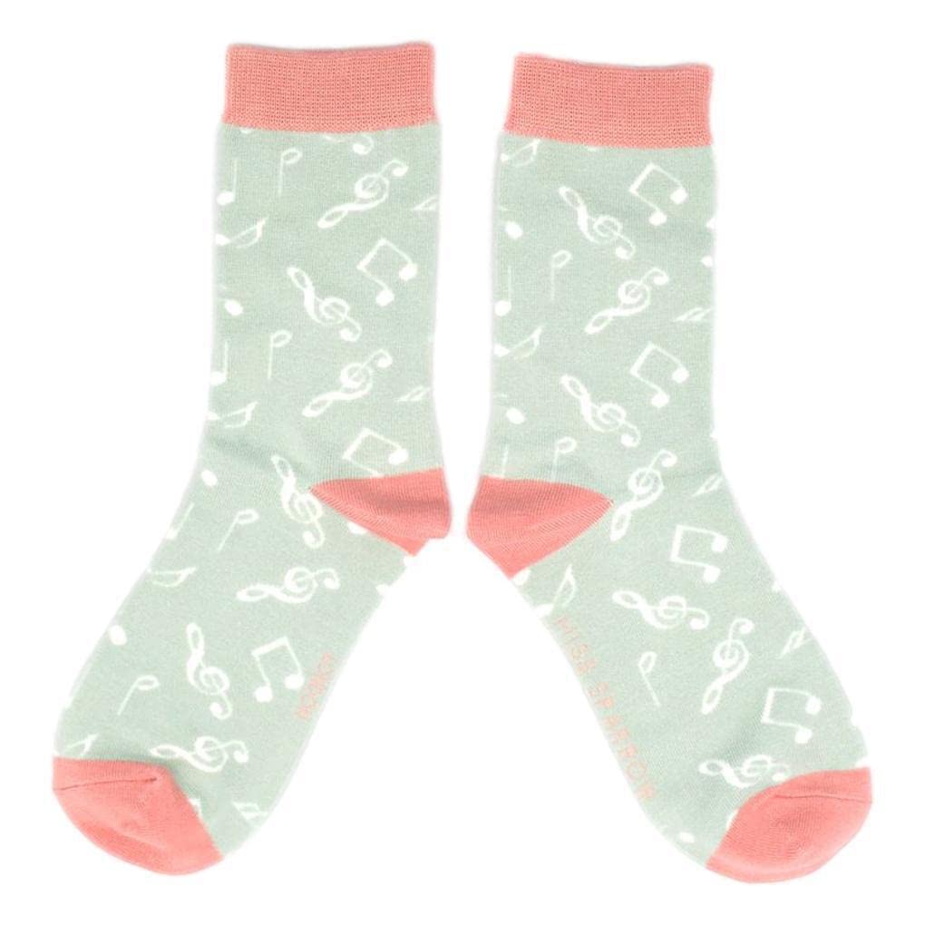 Treble Clefs and Music Notes Duck Egg Womens Novelty Ankle Socks Adult One Size