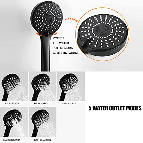 Robinet de baignoire noir mural 5 jets avec tablette intégrée - 5