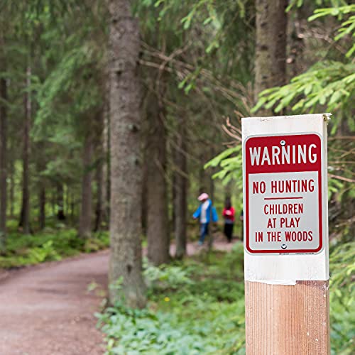 SmartSign Znak K-9754-EG-12x18 "Warning - No Hunting, Children At Play In Woods" | 30 cm x 45 cm 3M Engineer Grade Odblaskowe aluminium