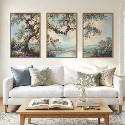 BINCUE Large Nature Wall Art Vintage Tree Artwork Set of 3 Forest Painting
