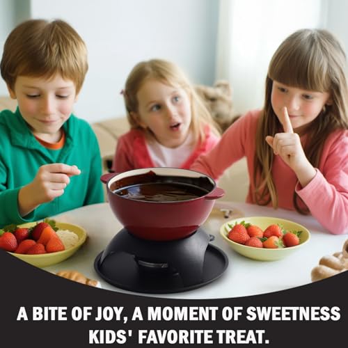 Artestia 11-Piece Cast Iron Fondue Set with Adjustable Burner 6 Colored Forks, 5-Cup Red Cheese Fondue Pot, Perfect for Chocolate, Caramel, Meat, 4-6 Person - Thumbnail 2