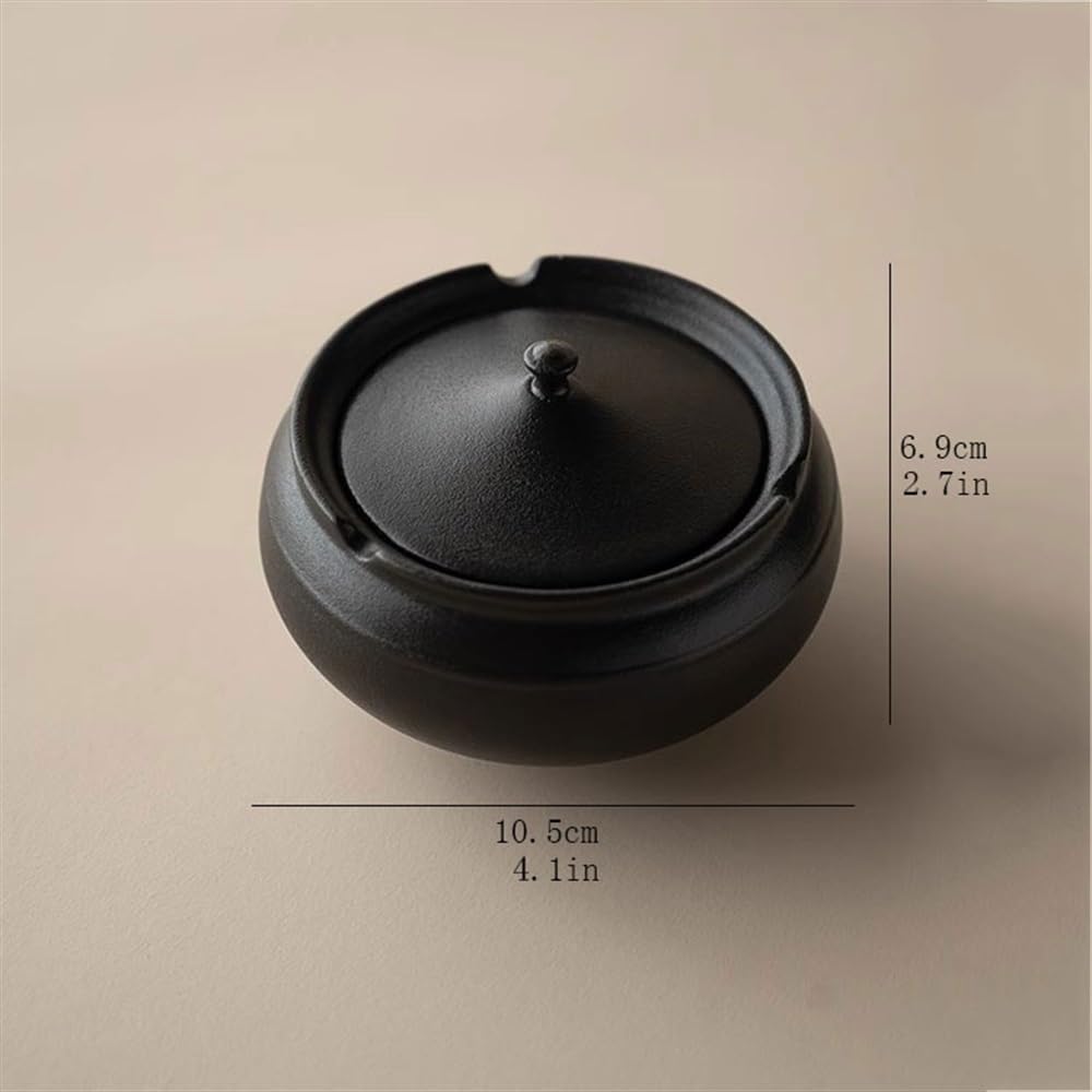 Ash Trays Black Ceramic Ashtray Travel Portable with Lid Ash Tray Frosted Texture Tabletop Ashtray for Patio Home Office Indoor Outdoor Cigarette Ashtray