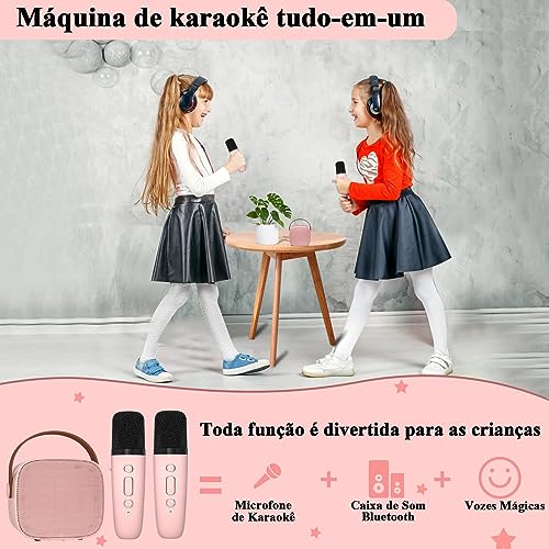 Kingci Mini Máquina de Karaoke, Alto-Falante de Karaokê Bluetooth Portátil com 2 Microfones sem Fio
