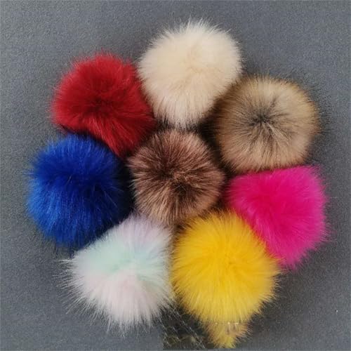 Benyong Lot de 8 pompons en fourrure synthétique pour bonnet, avec bouton pression, pour chapeaux, chaussures, écharpes, sacs, porte-clés (2,12 cm)