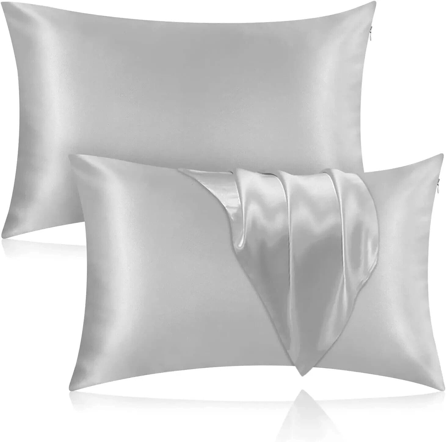Aspire Homeware Silver Pillow Cases 2 Pack - Super Soft Satin Pillowcase Feels Like Silk Pillowcase - Silky Pillow Covers For Hair And Skin Care (50X75cm)