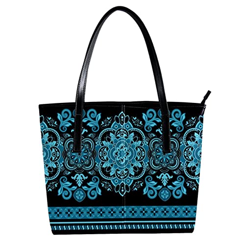 Sac fourre-tout mandala bohème multicolore 40x29cm en toile légère pour enseignante