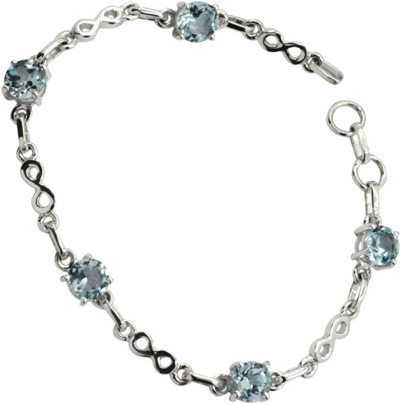 Natural Blue Topaz Sterling Silver Link Bracelets for Girls Jewelry Spring Ring L 6.5-8 Inch