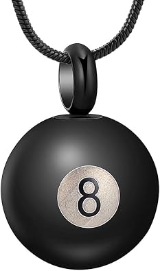 Oinsi Billiard Necklace Black 8 Ball Cremation Urn Necklace for Ashes for Women Men Memorial Jewelry Pendant Stainless Steel 1pcs Necklace