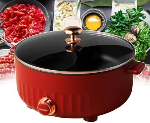 Olla Eléctrica 6L 1350W con Tapa de Vidrio y Divisor, Antiadherente