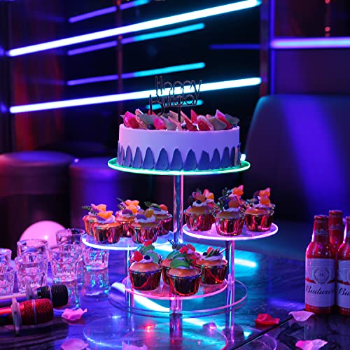 4 Tiers LED Round Acrylic Cupcake Stand, Rechargeable LED Light Clear Cupcake Tower Stand for Christmas, Weddings, Anniversaries, Baby Showers, Birthday Parties - Thumbnail 4