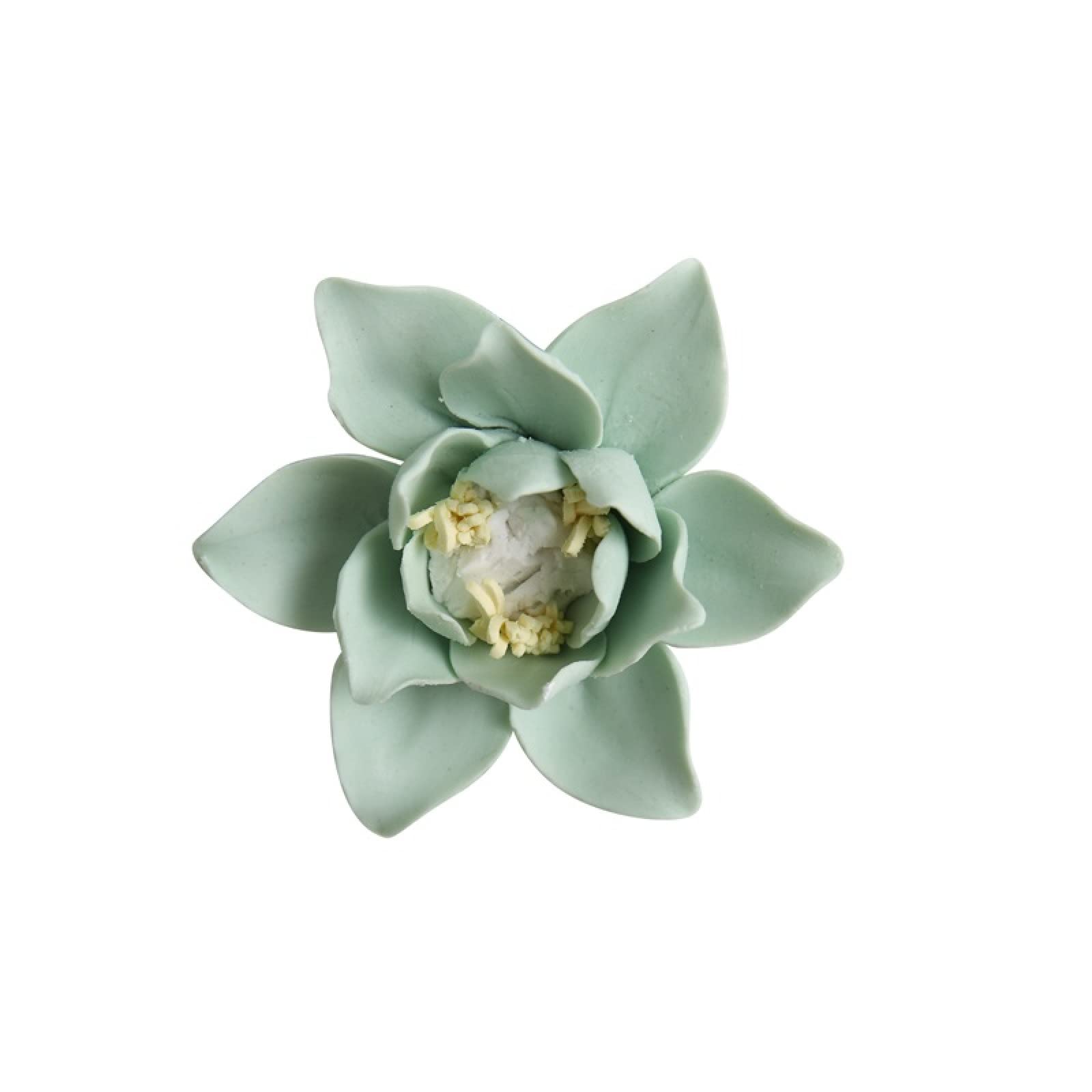 KJOLWHCQ Elegant Ceramic Flower Green Magnolia Lily Handcrafted Sculpture 3D Wall Art Decor Home Living Room Office Wedding Gift