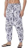 CLANMILUMS Mens Cotton Linen Harem Pants Elastic Waist Baggy Hippie Yoga Pants (Medium, White)